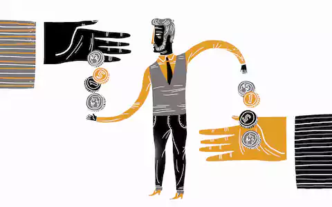 illustration-of-a-man-gicing-and-receiving-money-from-two-big-hands